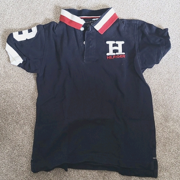 HILFIGER navy blue polo youth v-neck t shirt - Picture 1 of 4